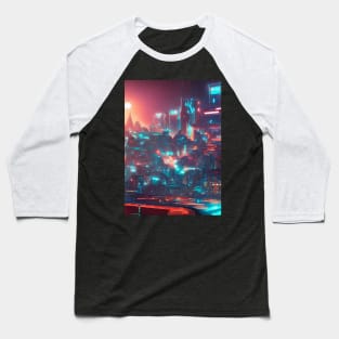 Cool Japanese Neon City Baseball T-Shirt